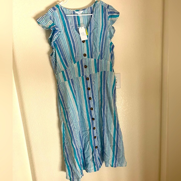 Time and Tru Dresses & Skirts - Time & Tru linen striped button down dress size L new with tags